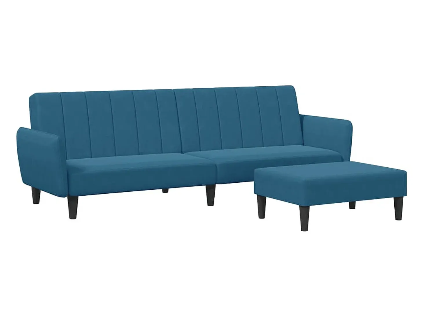 Sofá cama de 2 plazas con taburete terciopelo azul