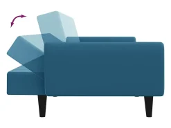 Sofá cama de 2 plazas con taburete terciopelo azul
