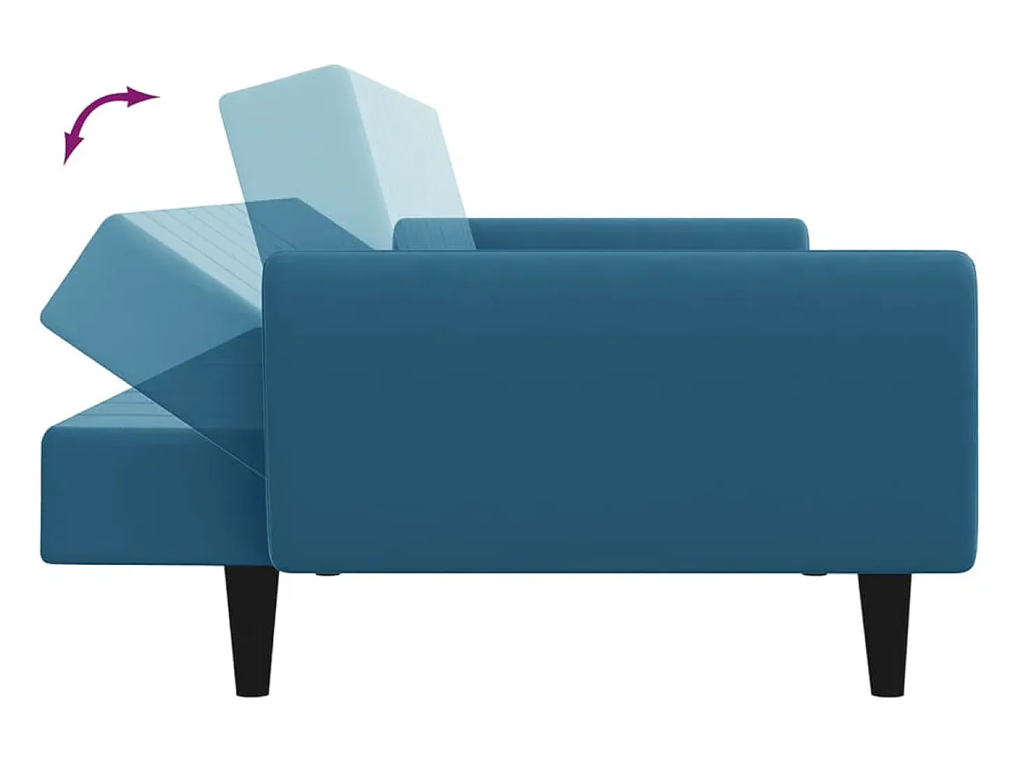 Sofá cama de 2 plazas con taburete terciopelo azul