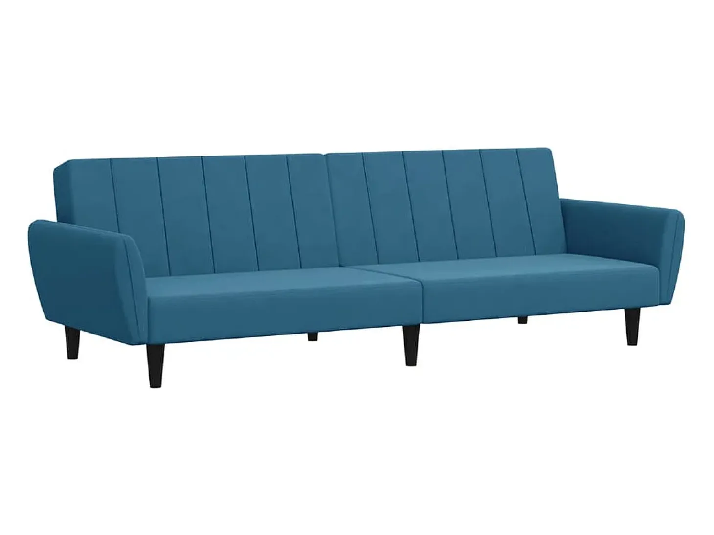 Sofá cama de 2 plazas con taburete terciopelo azul