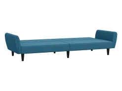Sofá cama de 2 plazas con taburete terciopelo azul
