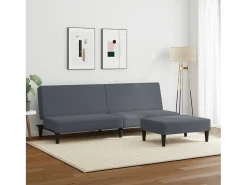 Sofá cama de 2 plazas con taburete terciopelo gris oscuro