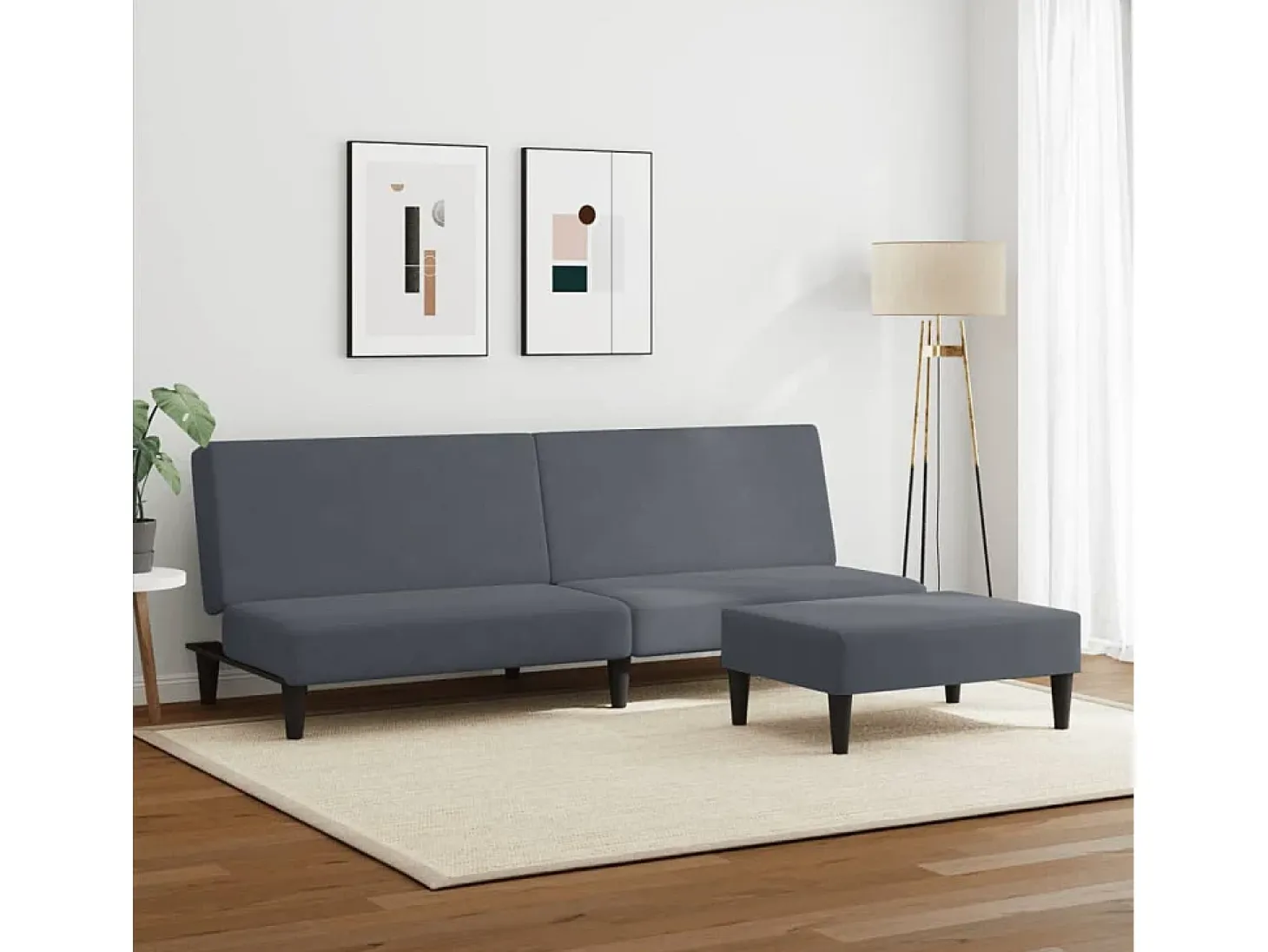 Sofá cama de 2 plazas con taburete terciopelo gris oscuro