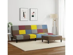 Sofá cama de 2 plazas con taburete tela Patchwork