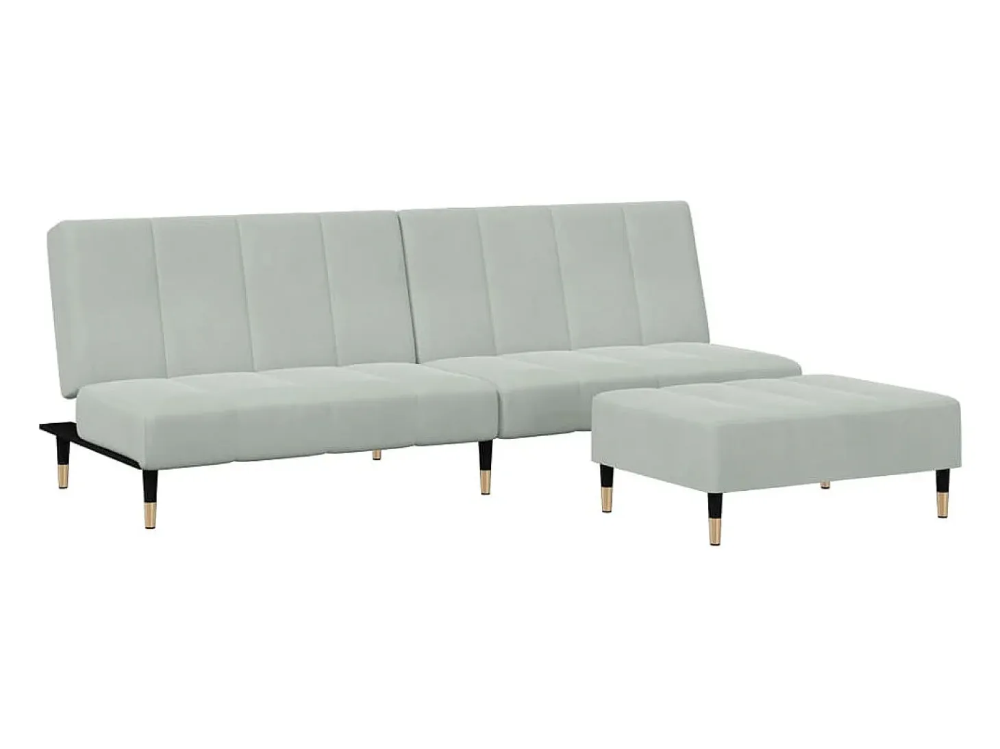 Sofá cama de 2 plazas con taburete terciopelo gris claro