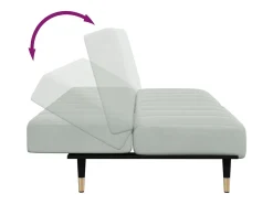 Sofá cama de 2 plazas con taburete terciopelo gris claro