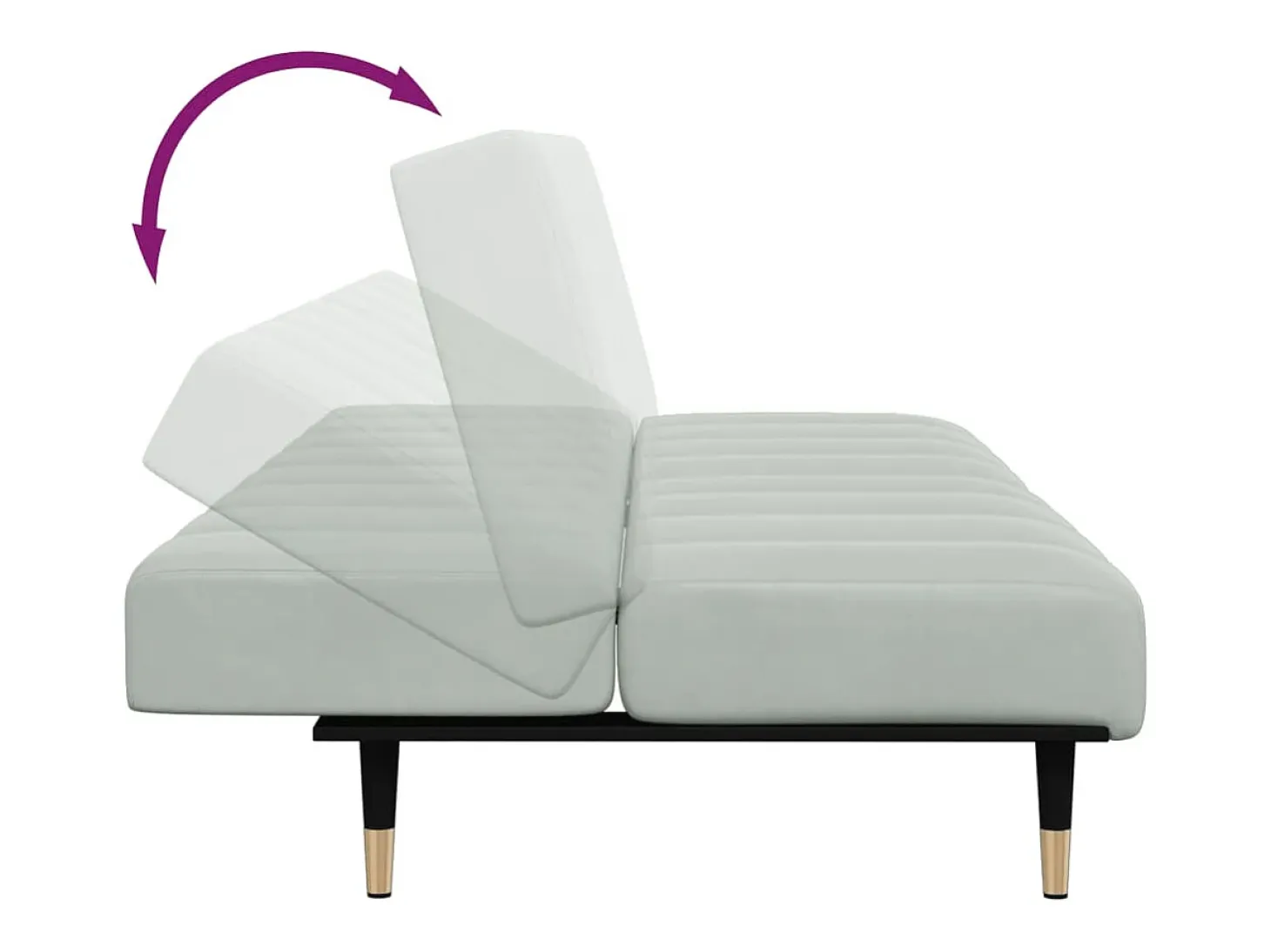 Sofá cama de 2 plazas con taburete terciopelo gris claro