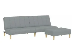 Sofá cama de 2 plazas con taburete tela gris claro