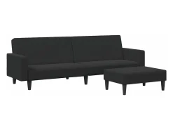 Sofá cama de 2 plazas con taburete terciopelo negro