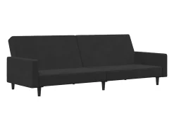 Sofá cama de 2 plazas con taburete terciopelo negro