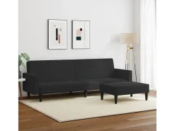 Sofá cama de 2 plazas con taburete terciopelo negro