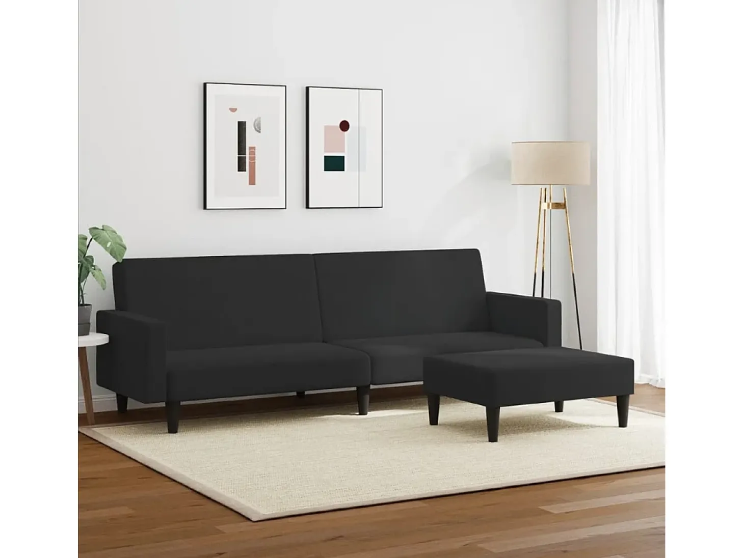 Sofá cama de 2 plazas con taburete terciopelo negro