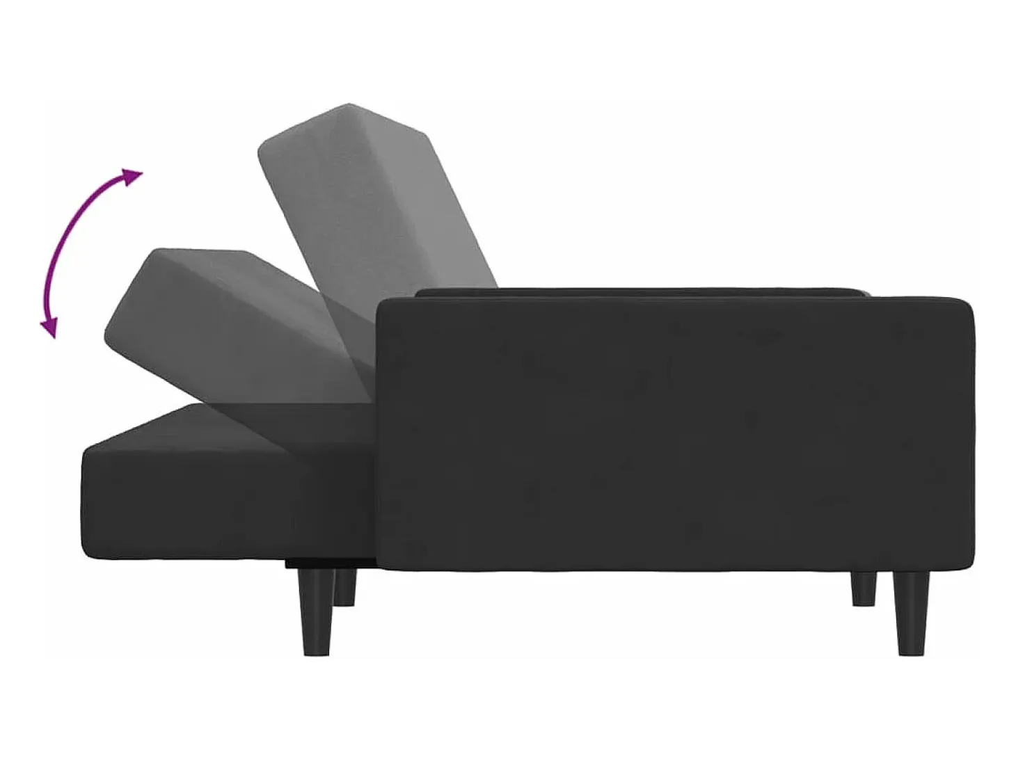 Sofá cama de 2 plazas con taburete terciopelo negro