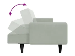 Sofá cama de 2 plazas con taburete terciopelo gris claro
