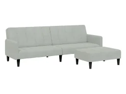 Sofá cama de 2 plazas con taburete terciopelo gris claro
