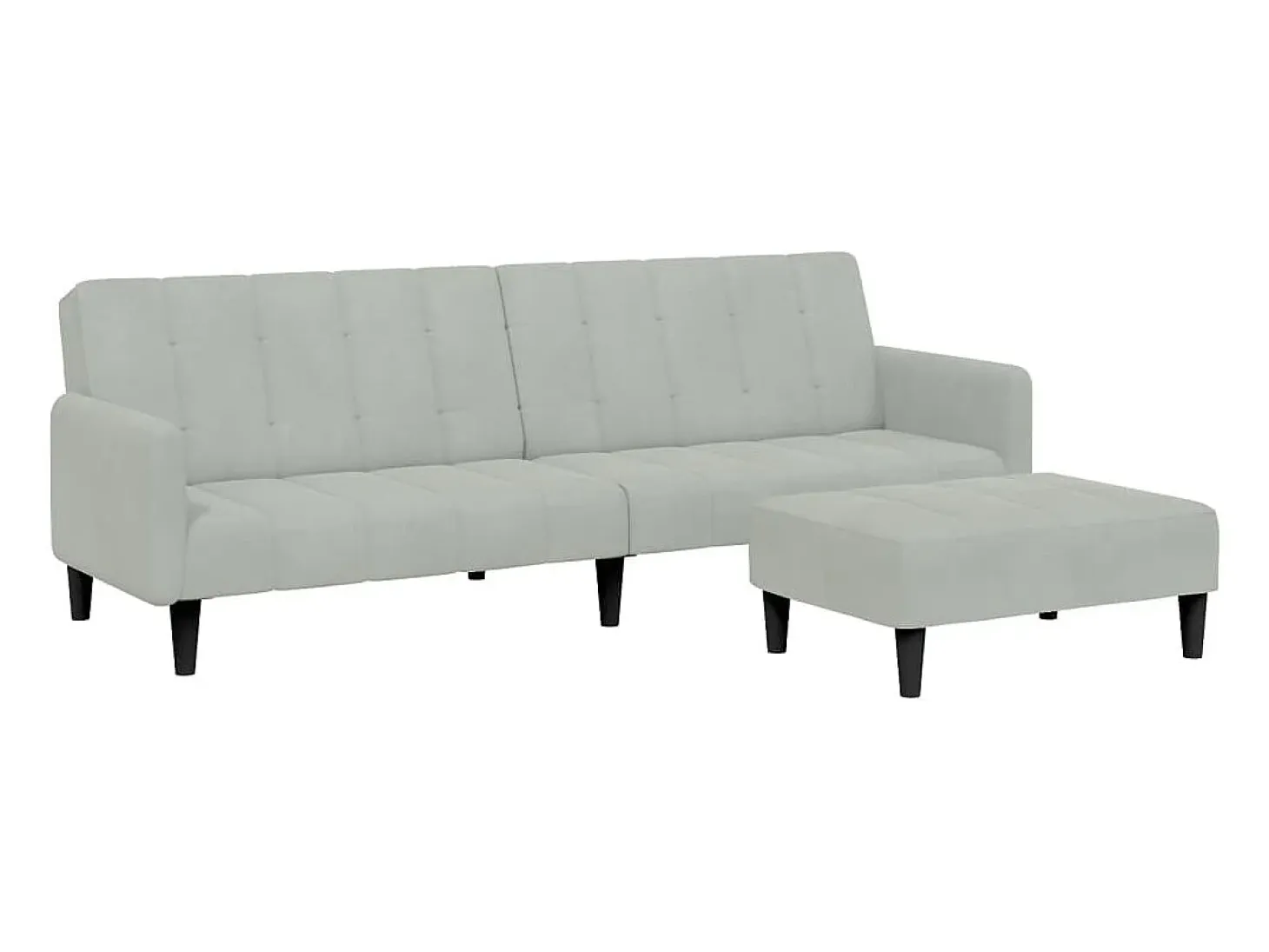 Sofá cama de 2 plazas con taburete terciopelo gris claro