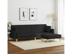 Sofá cama de 2 plazas con taburete tela negro