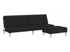Sofá cama de 2 plazas con taburete tela negro
