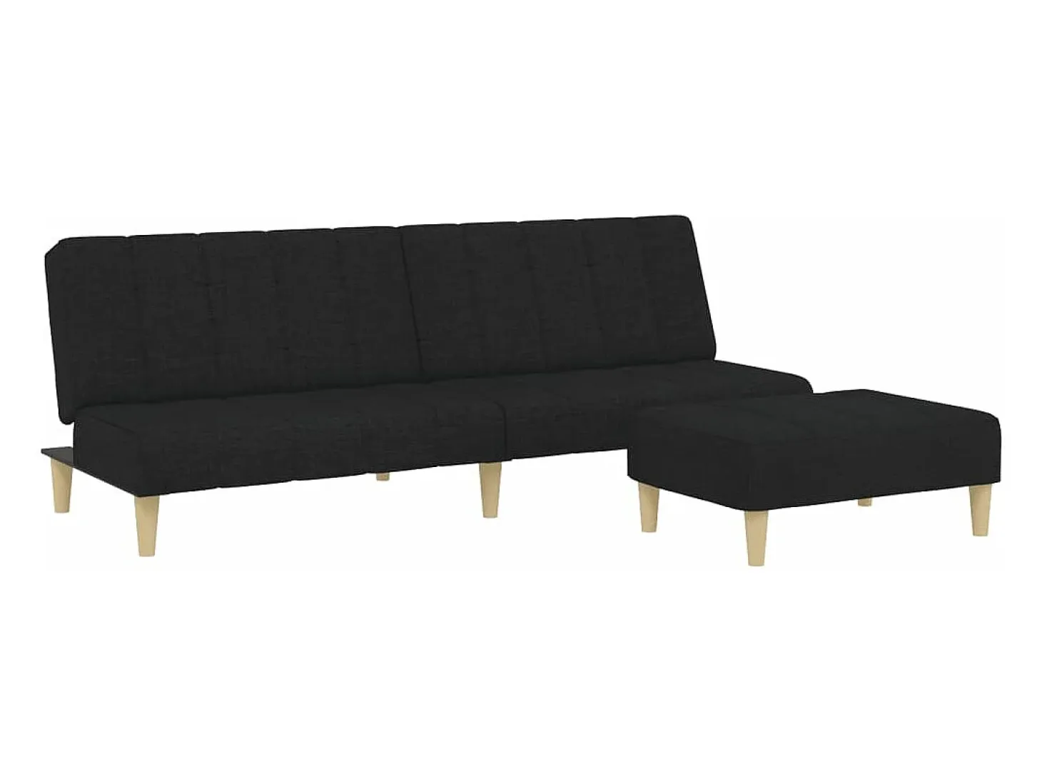 Sofá cama de 2 plazas con taburete tela negro