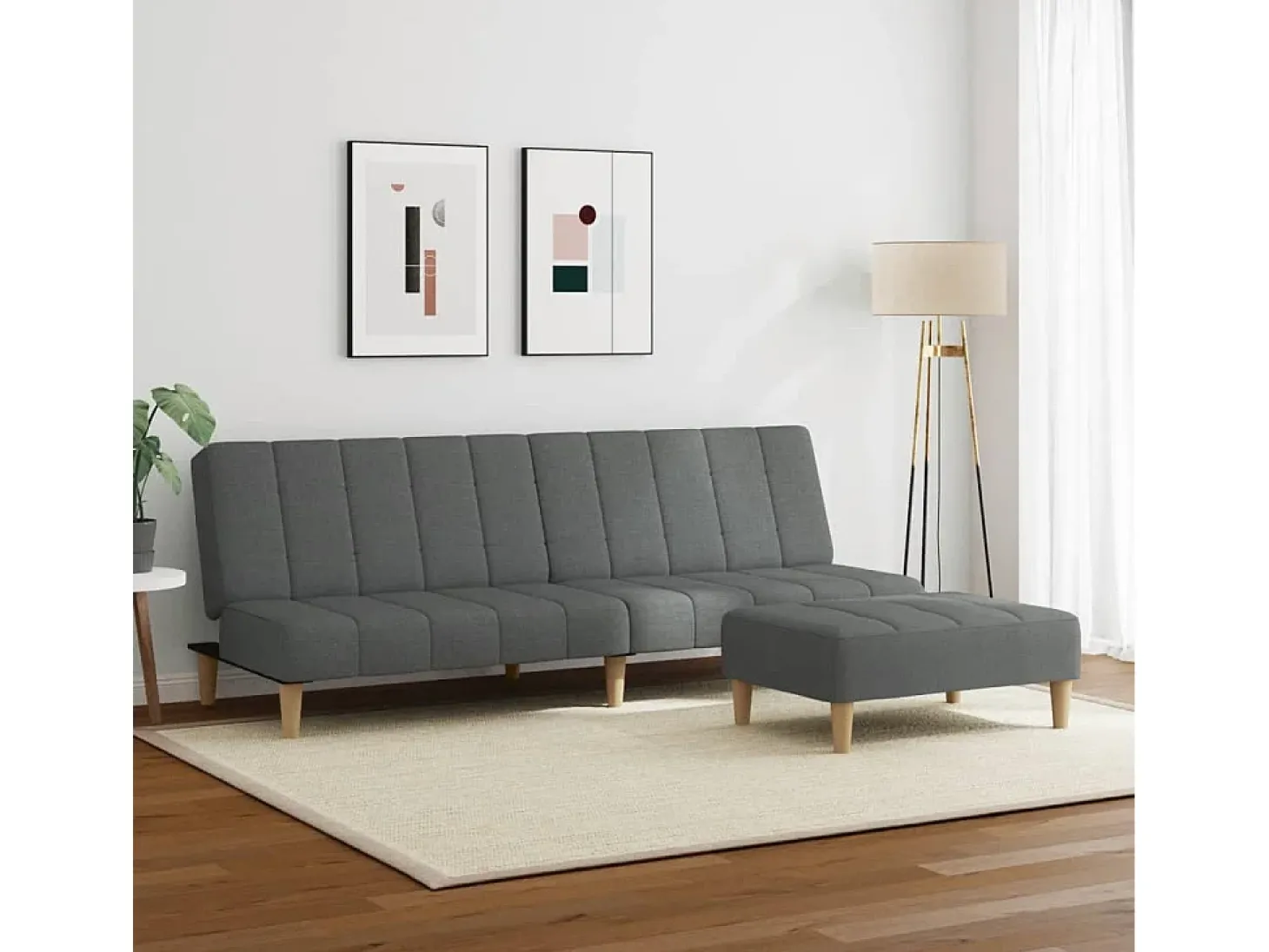 Sofá cama de 2 plazas con taburete tela gris oscuro
