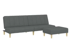 Sofá cama de 2 plazas con taburete tela gris oscuro