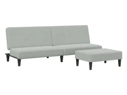 Sofá cama de 2 plazas con taburete terciopelo gris claro