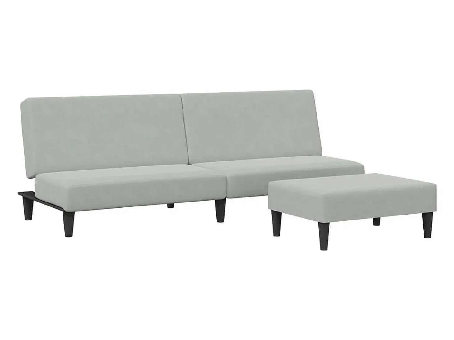 Sofá cama de 2 plazas con taburete terciopelo gris claro