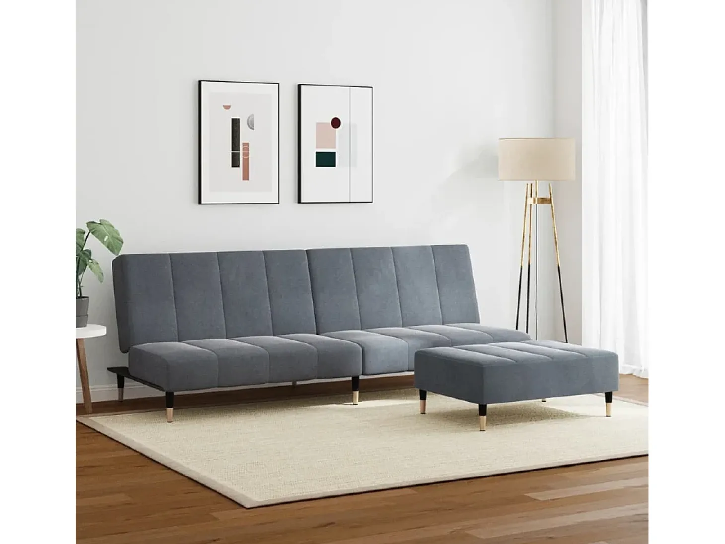 Sofá cama de 2 plazas con taburete terciopelo gris oscuro