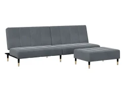 Sofá cama de 2 plazas con taburete terciopelo gris oscuro