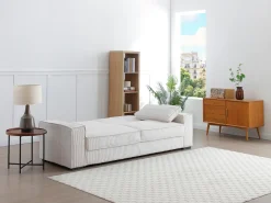 Sofá cama de 3 plazas convertible en terciopelo beige FINORO
