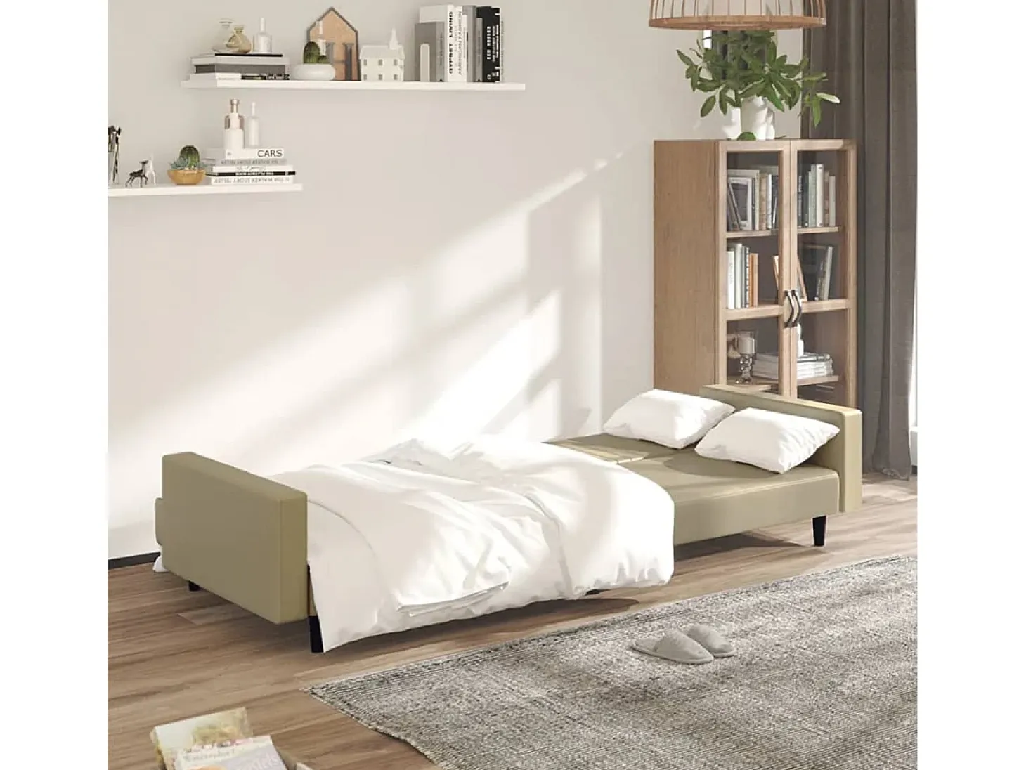 Sofá cama de 2 plazas cuero sintético color capuchino