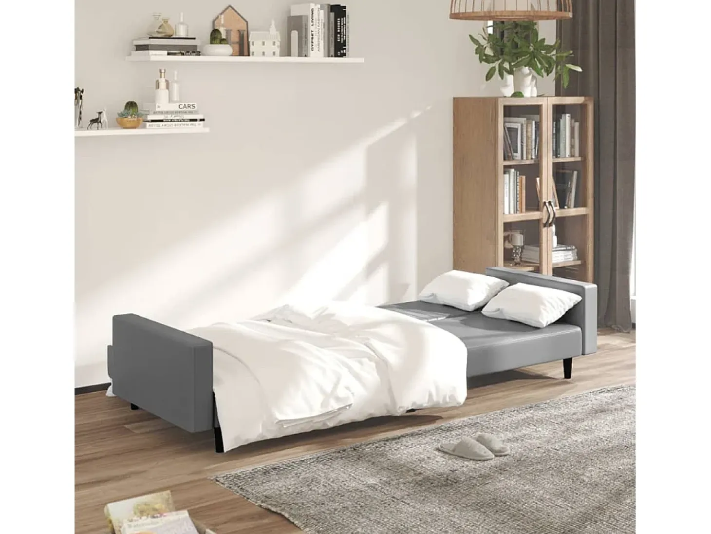 Sofá cama de 2 plazas cuero sintético gris