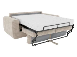 Sofá cama de 3 plazas de apertura rápida de tela beige. Cama de 140 cm - Colchón de 22 cm BOLIPO