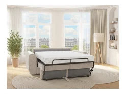 Sofá cama de 3 plazas de apertura rápida de tela beige. Cama de 140 cm - Colchón de 22 cm BOLIPO