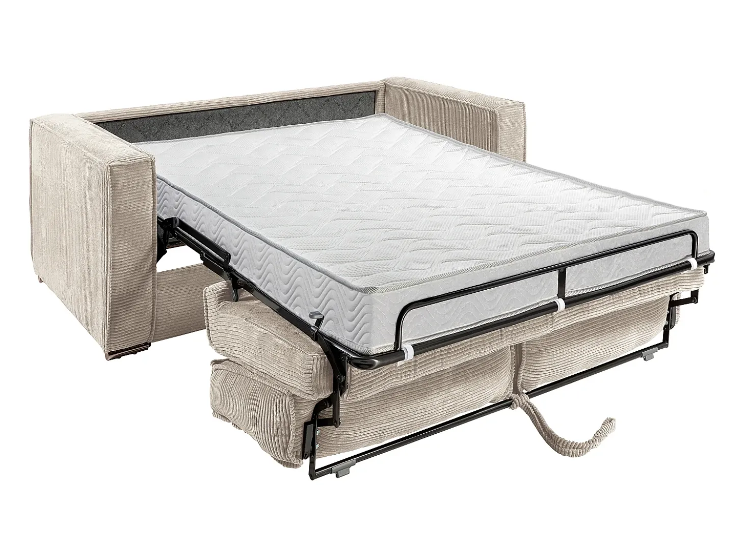 Sofá cama de 3 plazas de apertura rápida de pana beige LORETO
