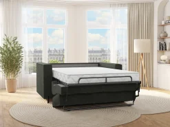 Sofá cama de 3 plazas de apertura rápida de tela texturizada verde cama de 140 cm colchón de 20 cm ELORYA