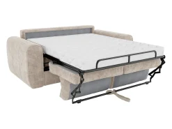 Sofá cama de 4 plazas de apertura rápida de tela beige. Cama de 160 cm - Colchón de 14 cm BOLIPO