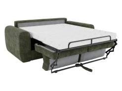 Sofá cama de 3 plazas de apertura rápida de tela verde - Cama de 140 cm - Colchón de 14 cm BOLIPO