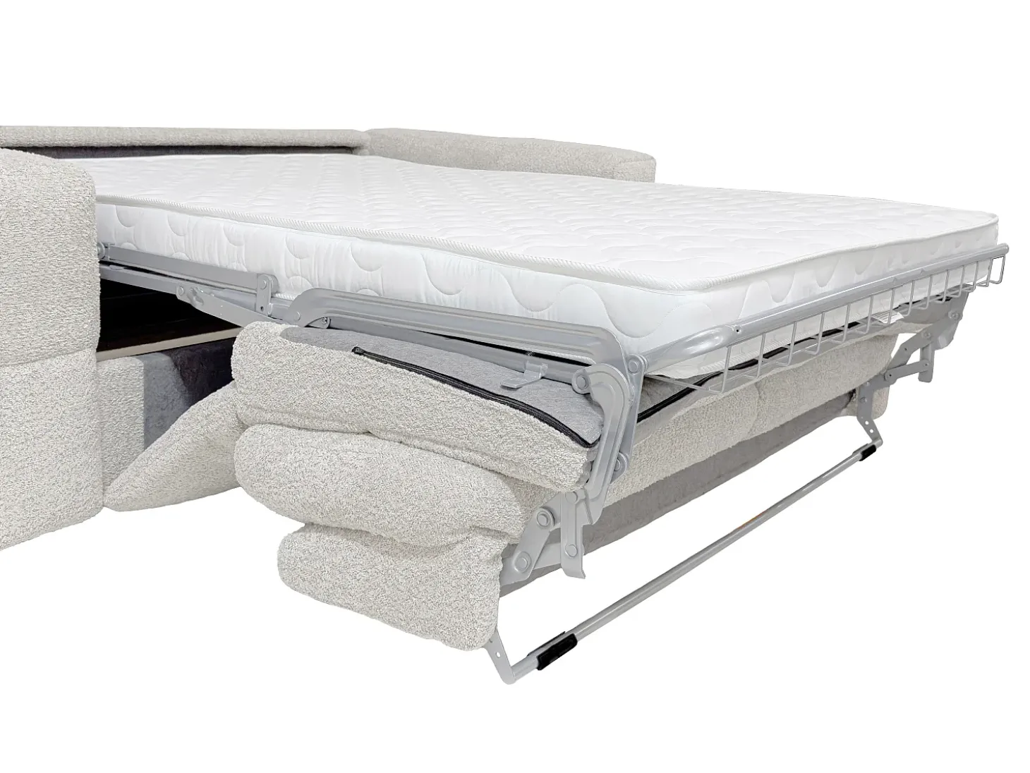 Sofá cama de 3 plazas de apertura rápida Tela bouclé beige colchón de 13 cm ISSORO