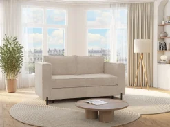 Sofá cama de 4 plazas de apertura rápida en tejido texturizado beige colchón de 14 cm ELORYA