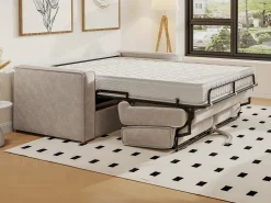 Sofá cama de 3 plazas de pana beige LORETO