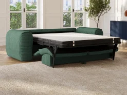 Sofá cama de 3 plazas de pana verde pino POGNIA