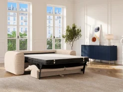 Sofá cama de 3 plazas de pana beige POGNIA