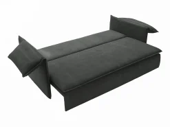 Sofá cama de 3 plazas de terciopelo gris oscuro acanalado TEODORA