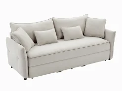 Sofá cama de 3 plazas de tela beige con asiento de espuma viscoelástica SITALA