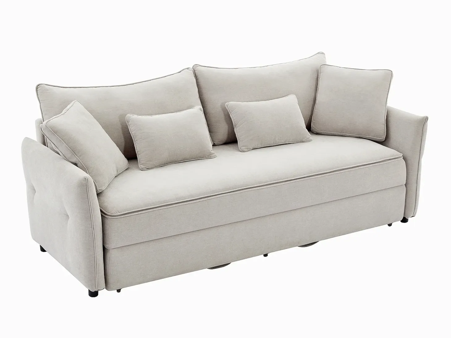 Sofá cama de 3 plazas de tela beige con asiento de espuma viscoelástica SITALA