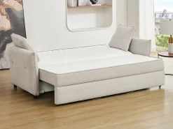 Sofá cama de 3 plazas de tela beige con asiento de espuma viscoelástica SITALA