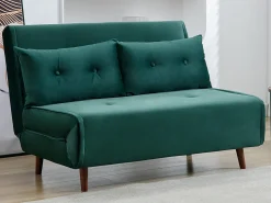 Sofá cama de 2 plazas de terciopelo verde pino de estilo joven URIBIA.