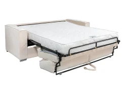Sofá cama de 4 plazas en chenilla beige láminas anchas - 22 cm LORETO