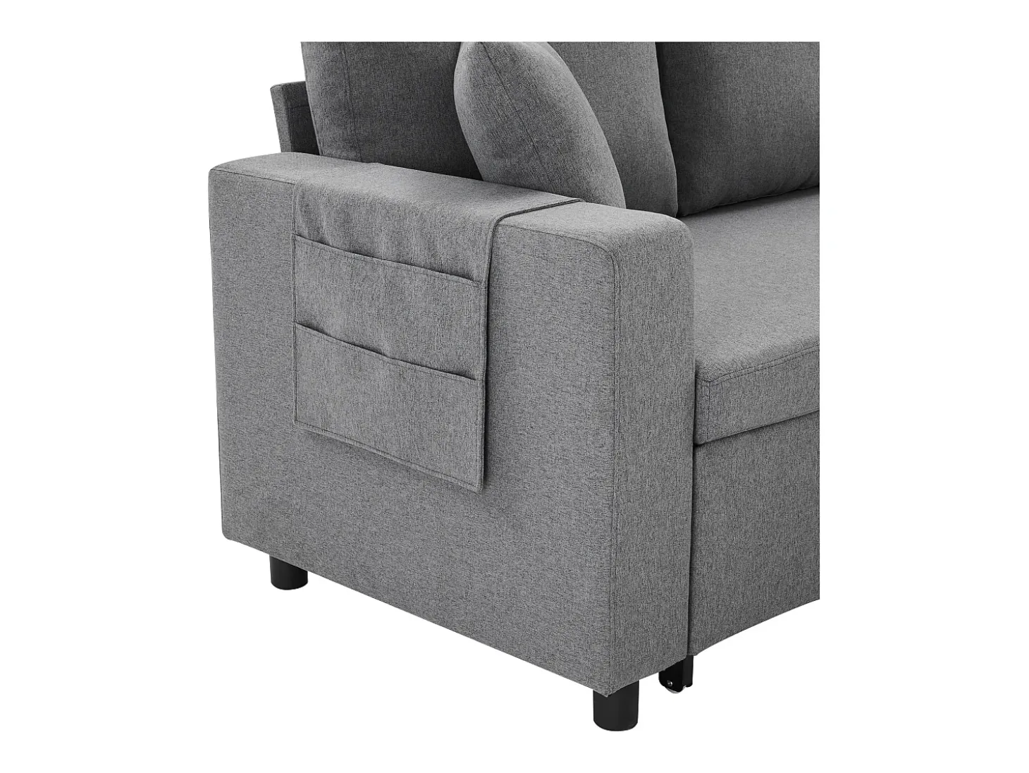 Sofá cama de 3 plazas en L con función de dormir - Chaise longue con almacenaje - Lino gris oscuro
